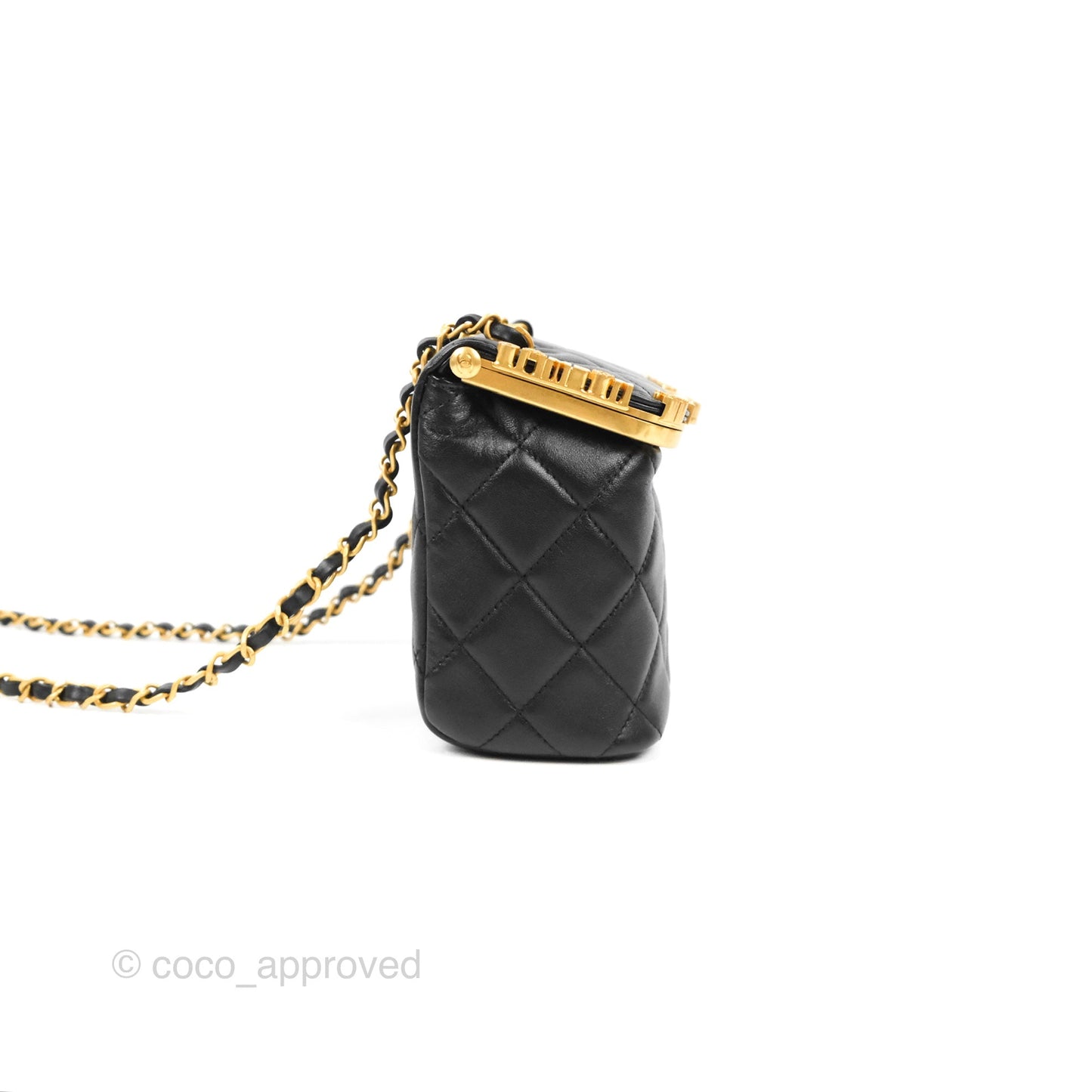Chanel Logo Crystal Kiss-lock Vanity with Chain Black Lambskin 23C