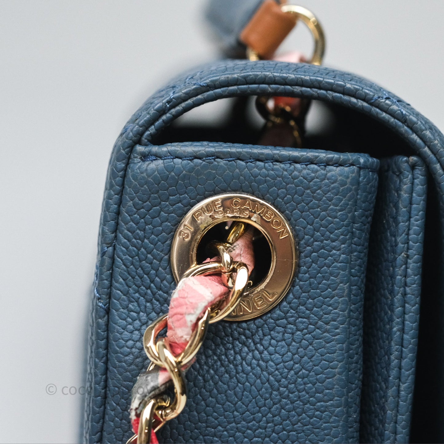 Chanel Medium Cuba Top Handle Flap Bag Blue Caviar Gold Hardware