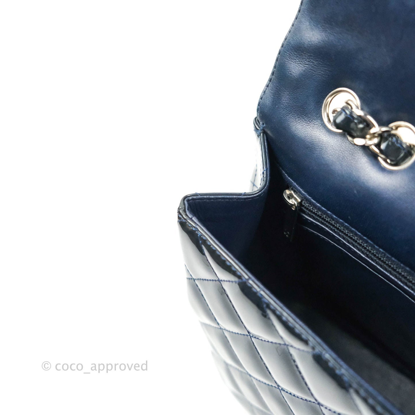 Chanel Jumbo Single Flap Teal Blue Patent Silver Hardware