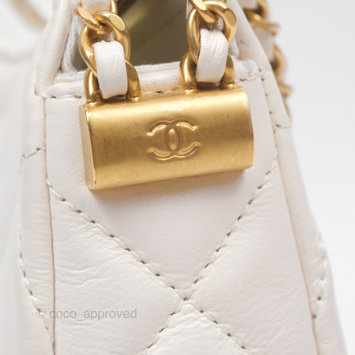 Chanel Hobo Bag White Aged Calfskin Aged Gold Hardware