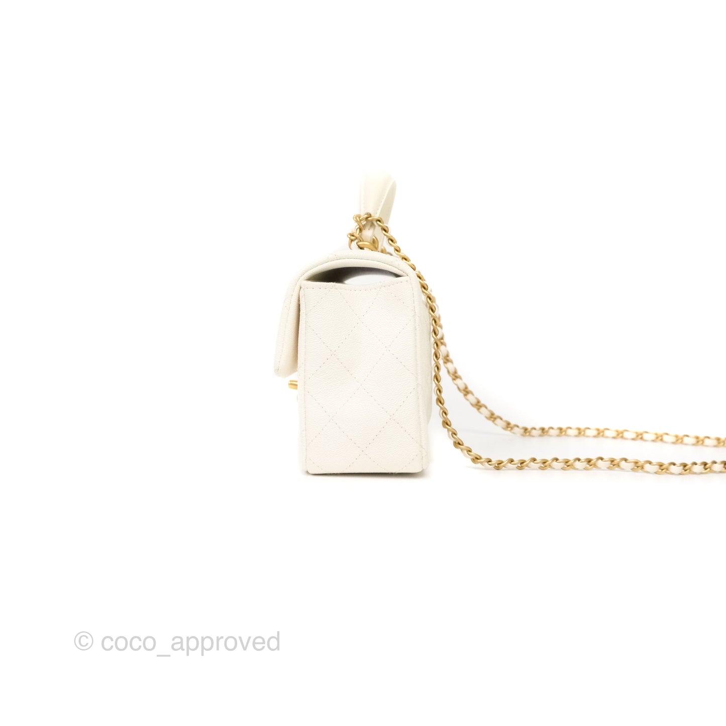 Chanel Top Handle Mini Rectangular Flap Bag Ivory Caviar Gold Hardware