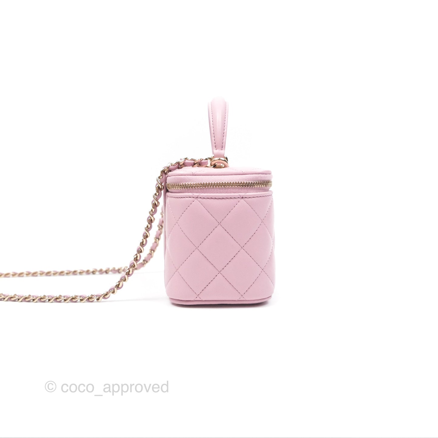 Chanel Vanity Rectangular Top Handle Lilac Pink Lambskin Gold Hardware