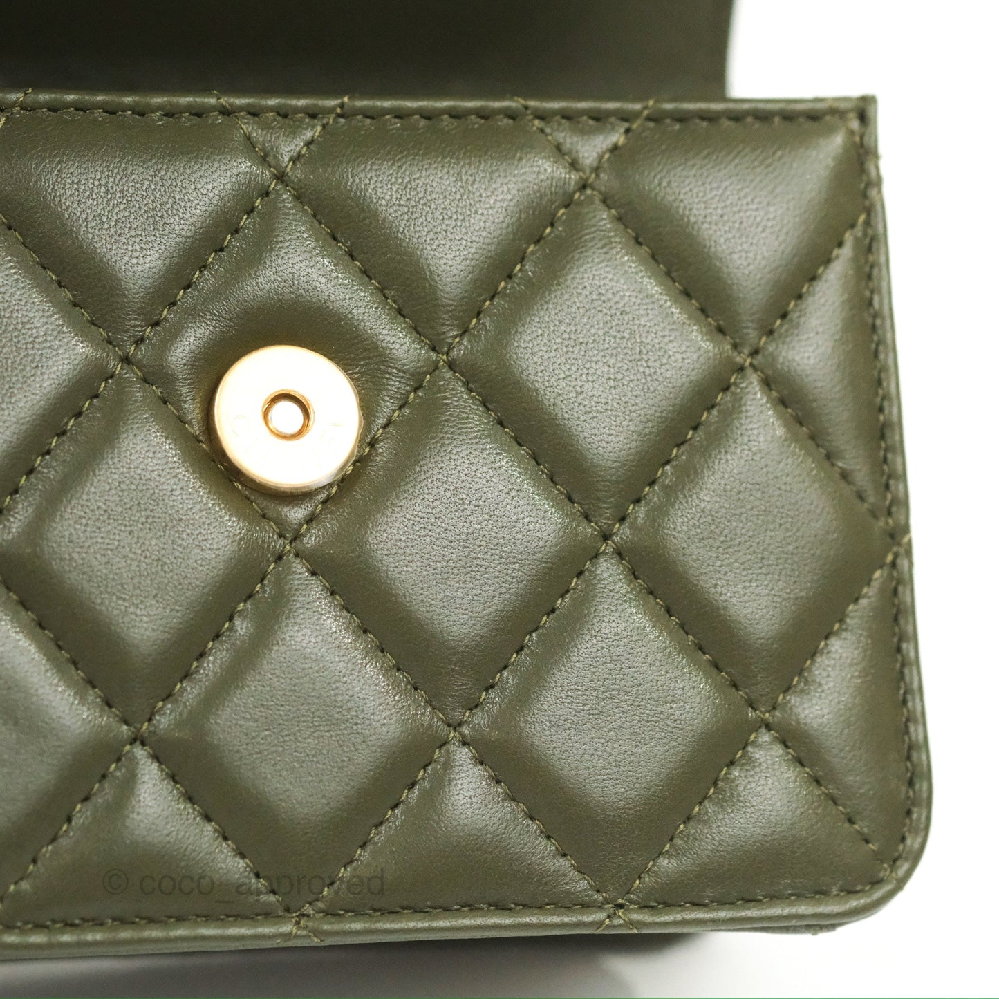 Chanel Top Handle Clutch With Chain Army Green Lambskin Aged Gold Hardware