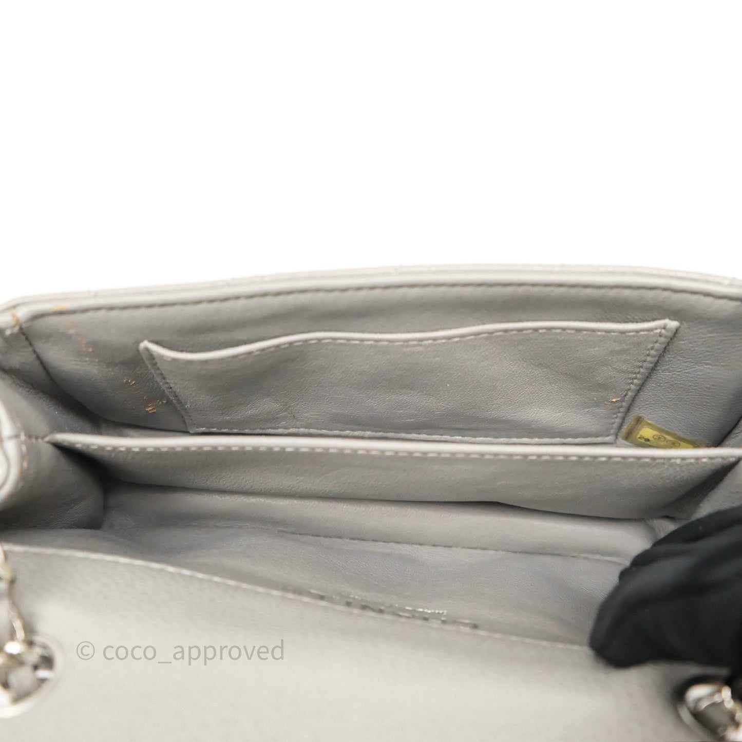 Chanel Extra Mini Rectangular Flap Quilted Light Grey Caviar Silver Hardware