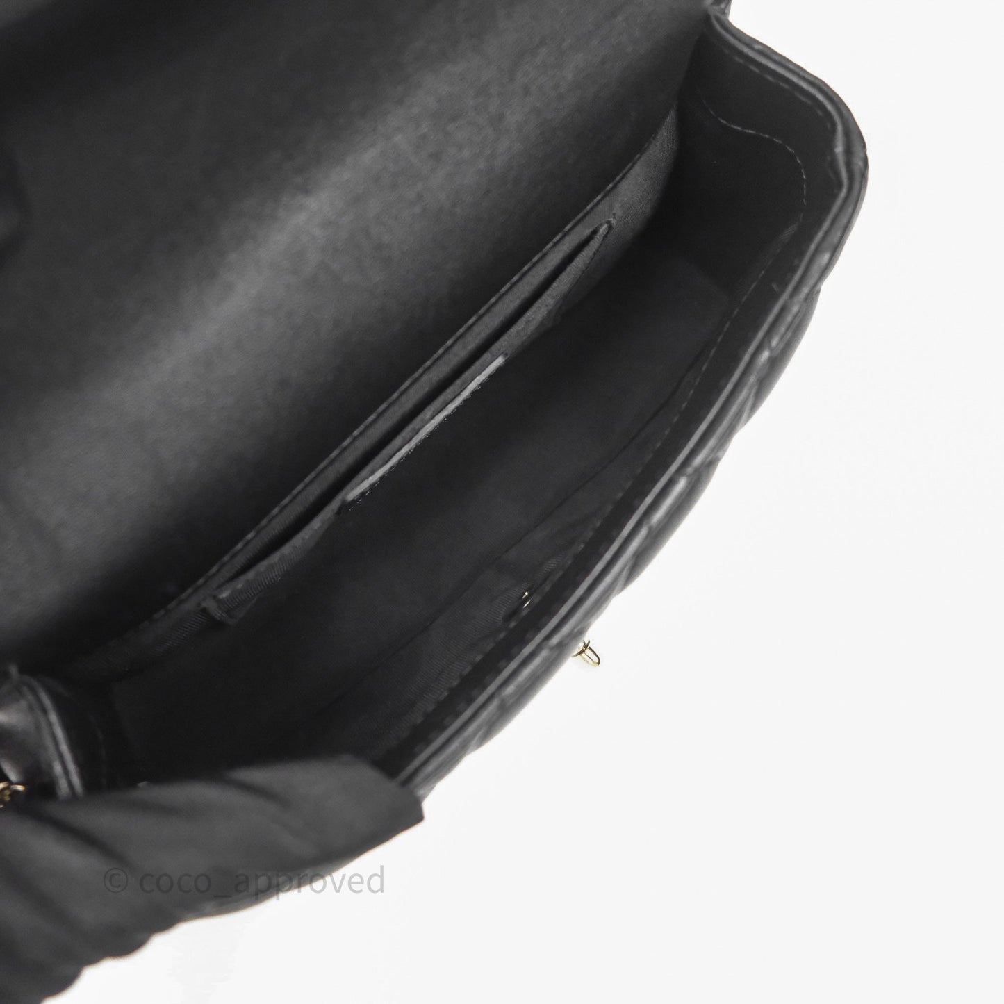 Chanel Logo Pearl Chain Flap Bag Black Lambskin Gold Hardware
