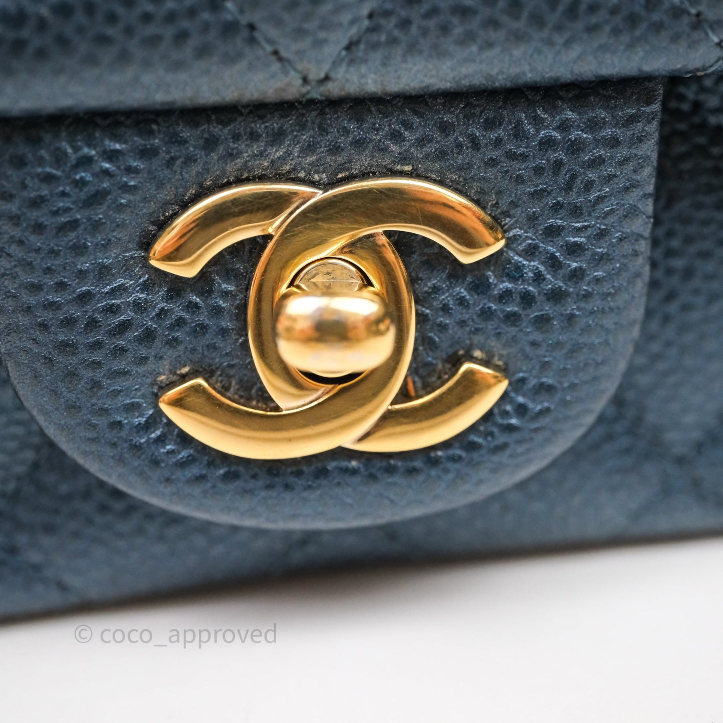 Chanel Quilted Mini Square Iridescent Navy Caviar Gold Hardware