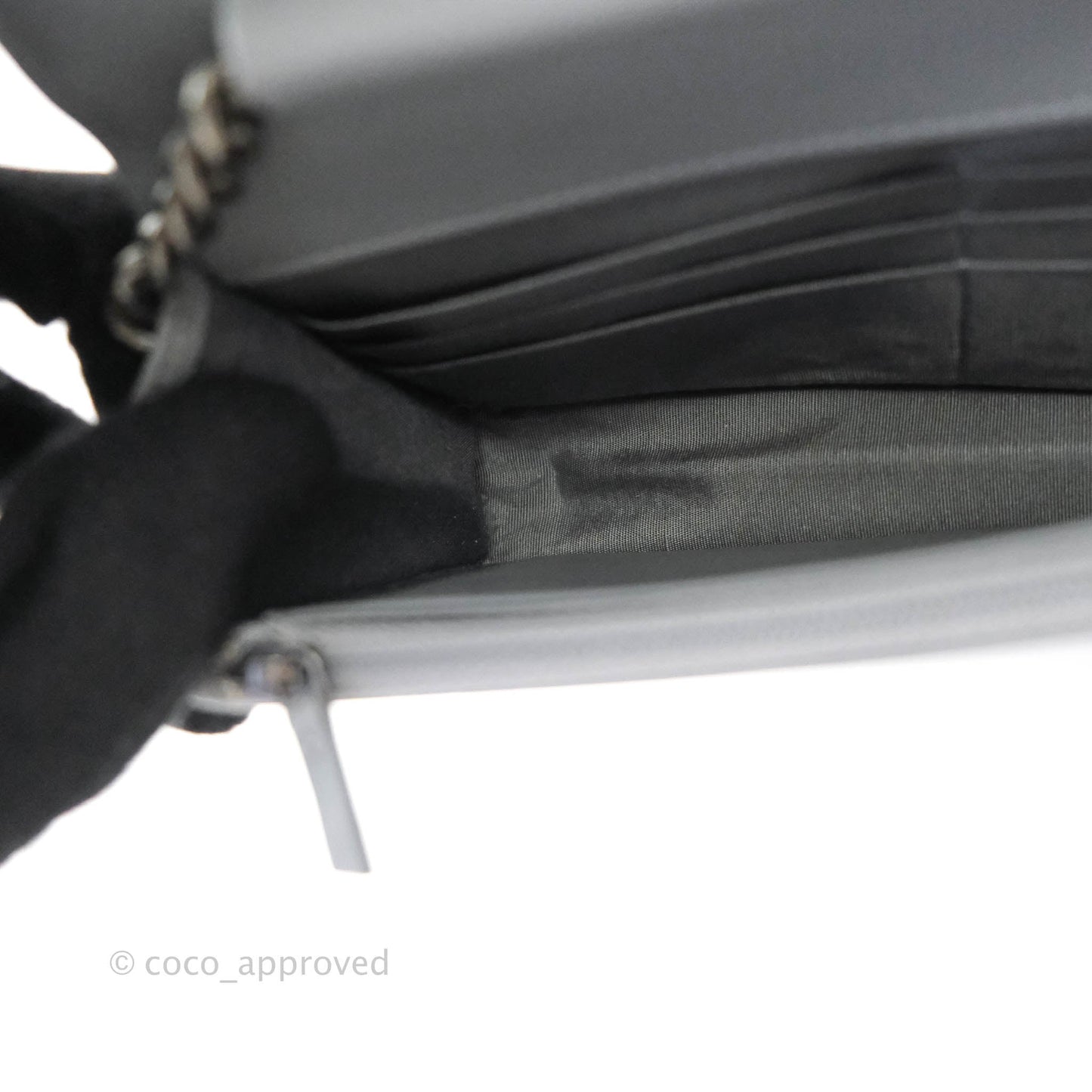 Chanel Chevron Boy Wallet on Chain WOC Grey Caviar Ruthenium Hardware