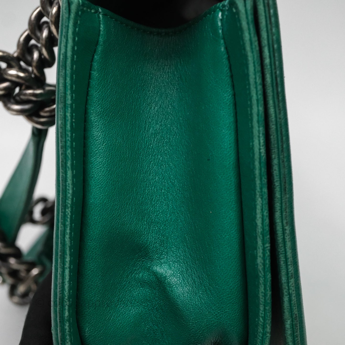 Chanel Medium Boy Quilted Green Lambskin Ruthenium Hardware