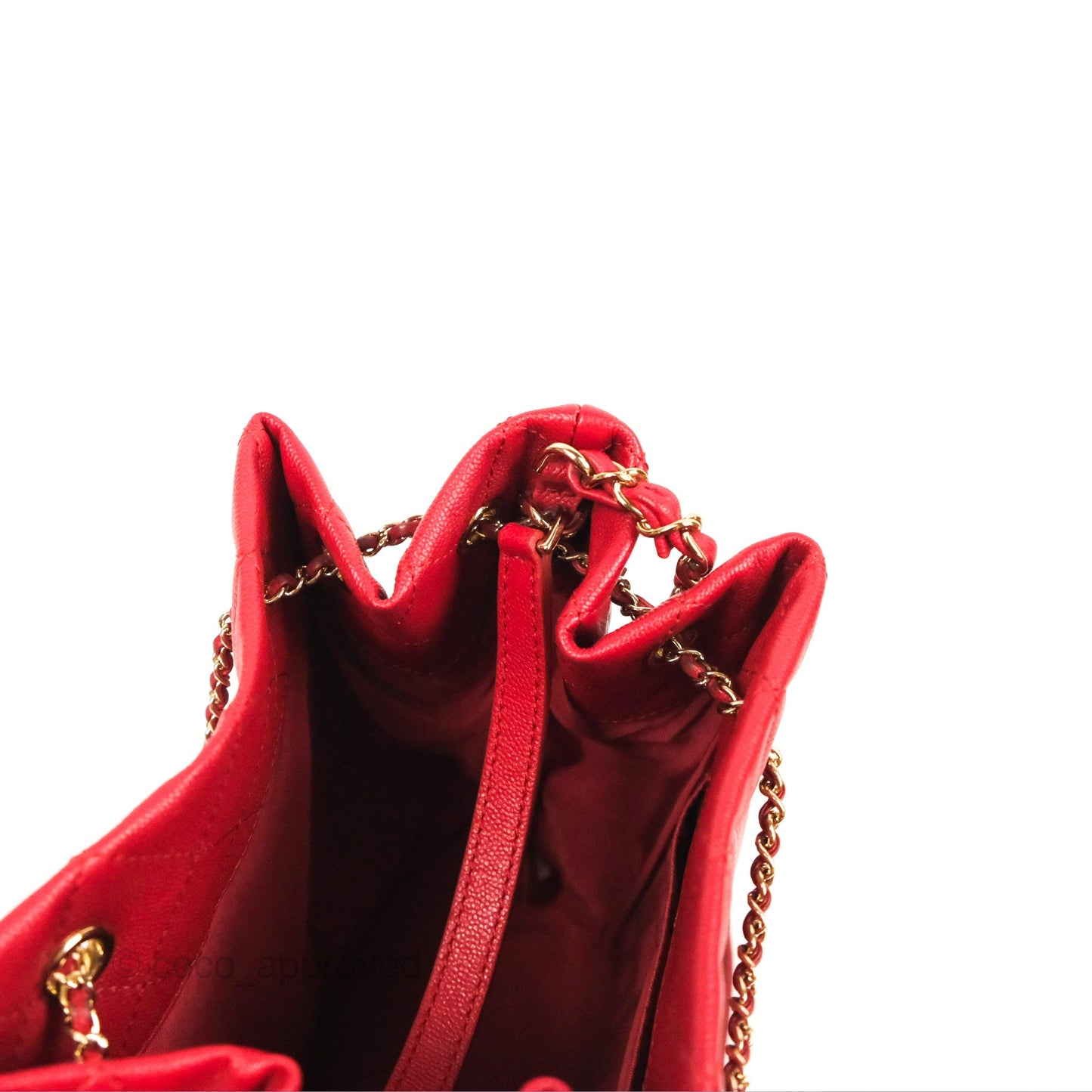 Chanel Medium Quilted Rolled Up Bucket Drawstring Bag Red Caviar Gold Hardware