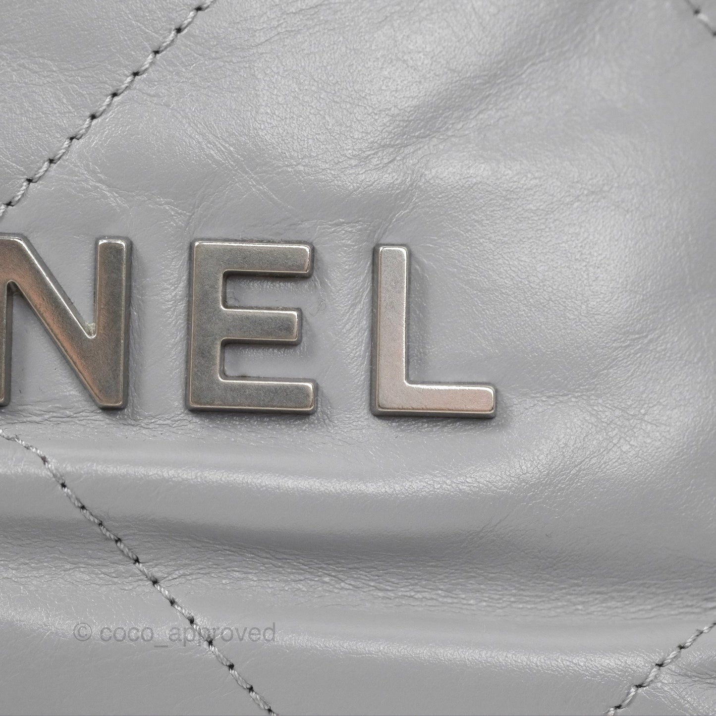 Chanel 22 Mini Bag Light Grey Shiny Crumpled Calfskin Matte Silver Hardware