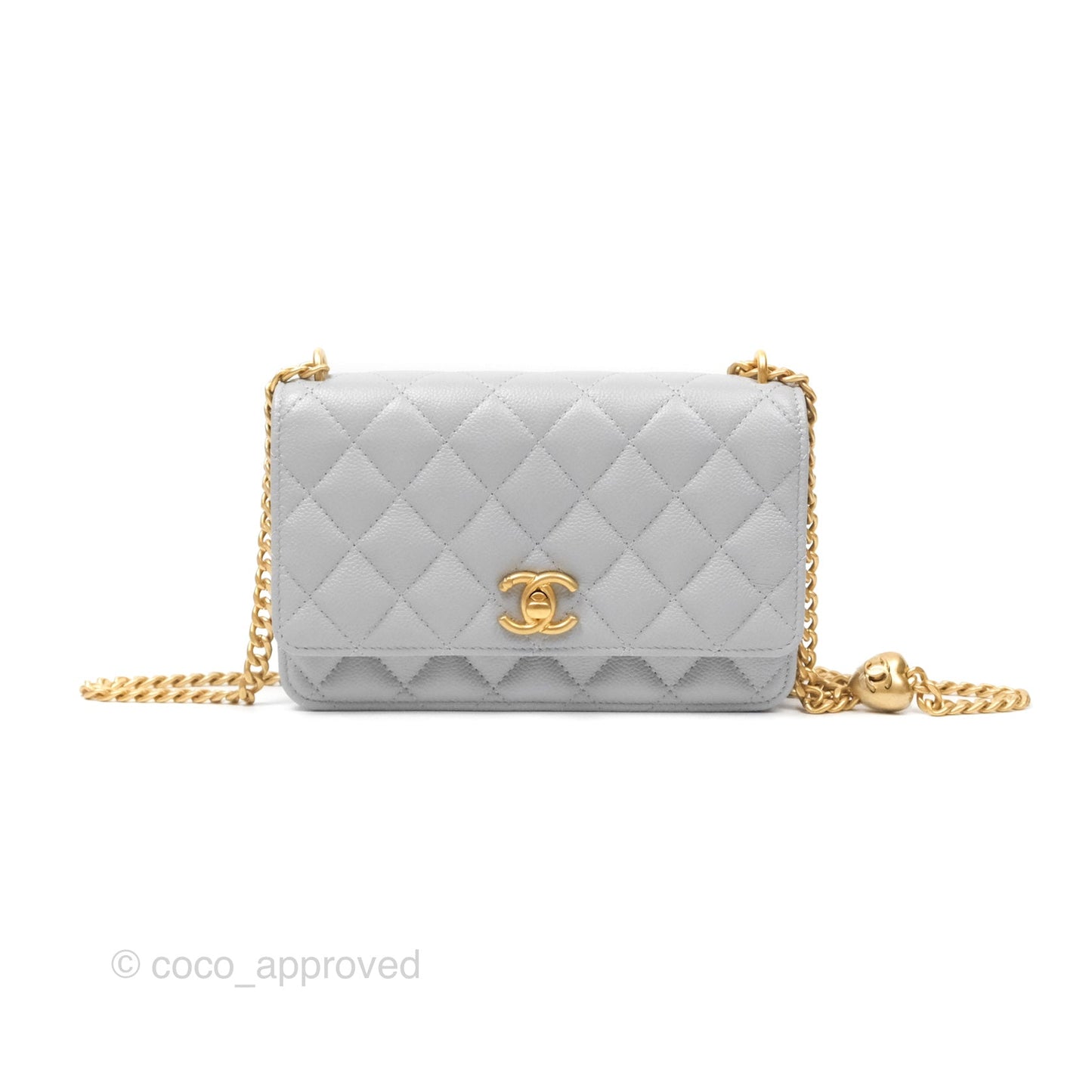 Chanel Heart Adjustable Chain WOC Grey Caviar Aged Gold Hardware
