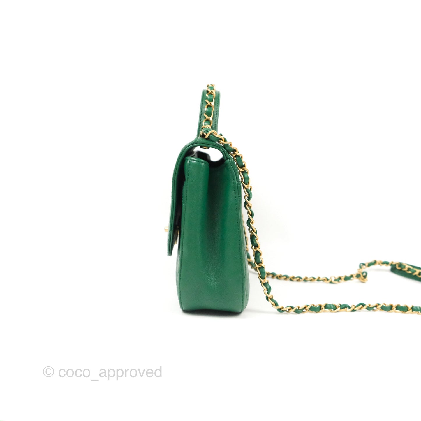 Chanel Chain Infinity Top Handle Bag Green Lambskin Aged Gold Hardware