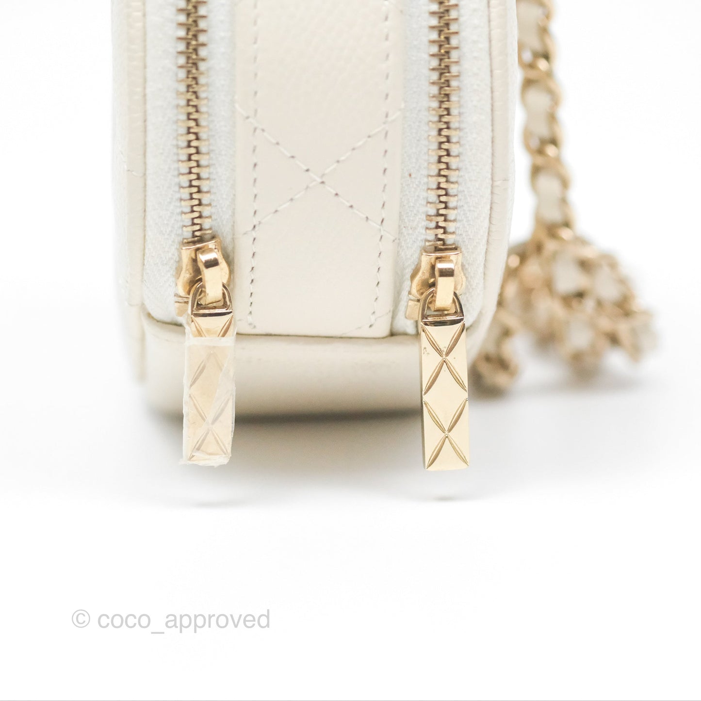 Chanel Mini Round Vanity Bag Handle With Care Ivory Caviar