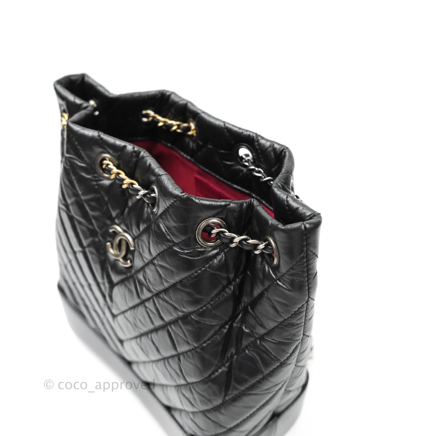Chanel Small Chevron Gabrielle Backpack Black Aged Calfskin