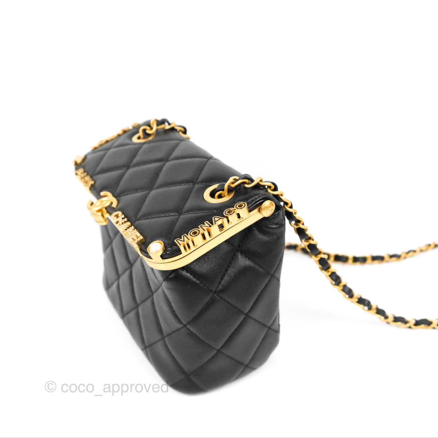 Chanel Logo Crystal Kiss-lock Vanity with Chain Black Lambskin 23C