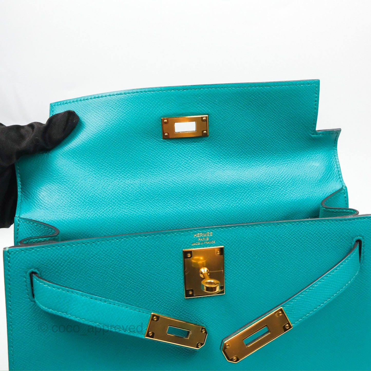 Hermès Sellier Kelly 28 Bleu Paon Epsom Gold Hardware