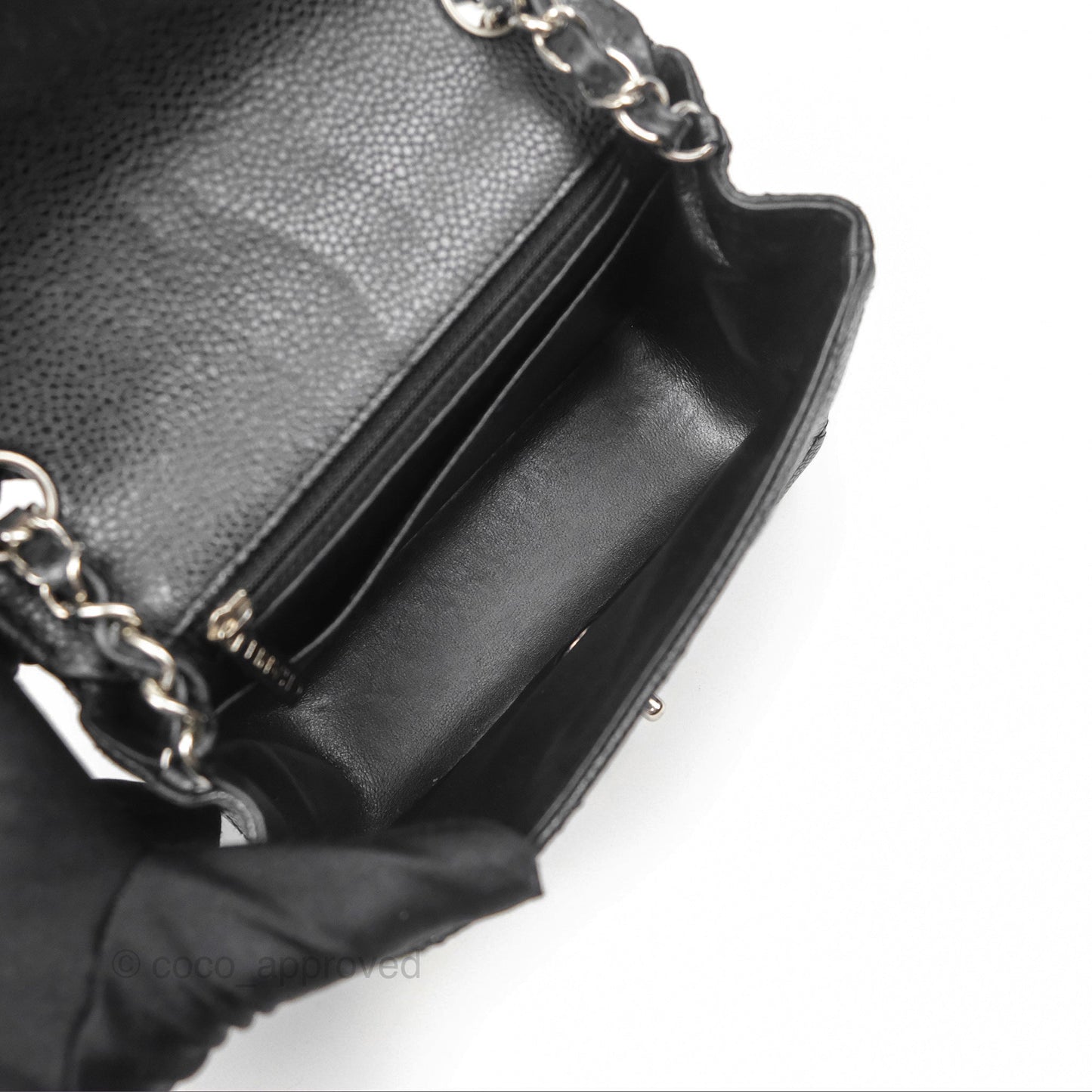 Chanel Mini Square Flap Quilted Black Caviar Silver Hardware