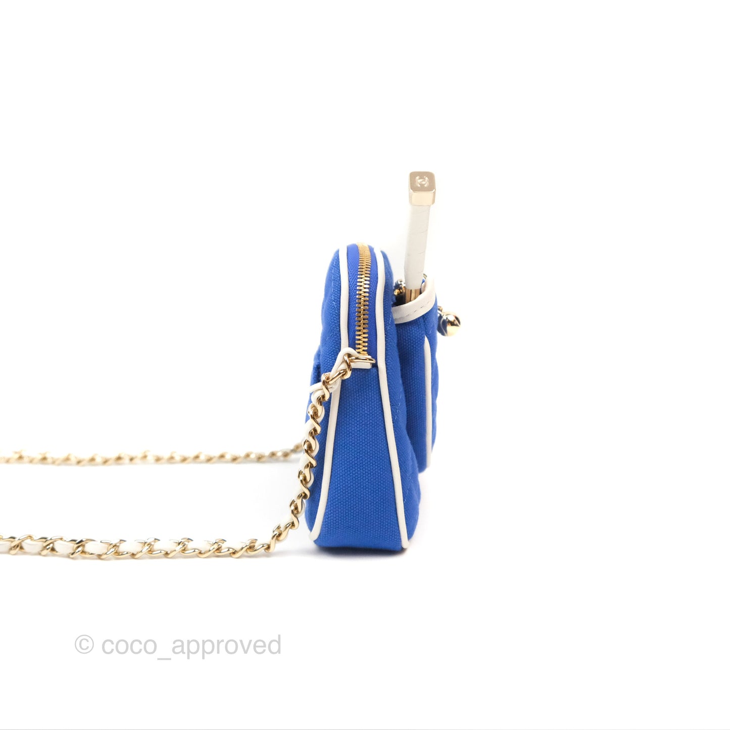Chanel Mini Tennis Racket Clutch with Chain Blue White Cotton 23C