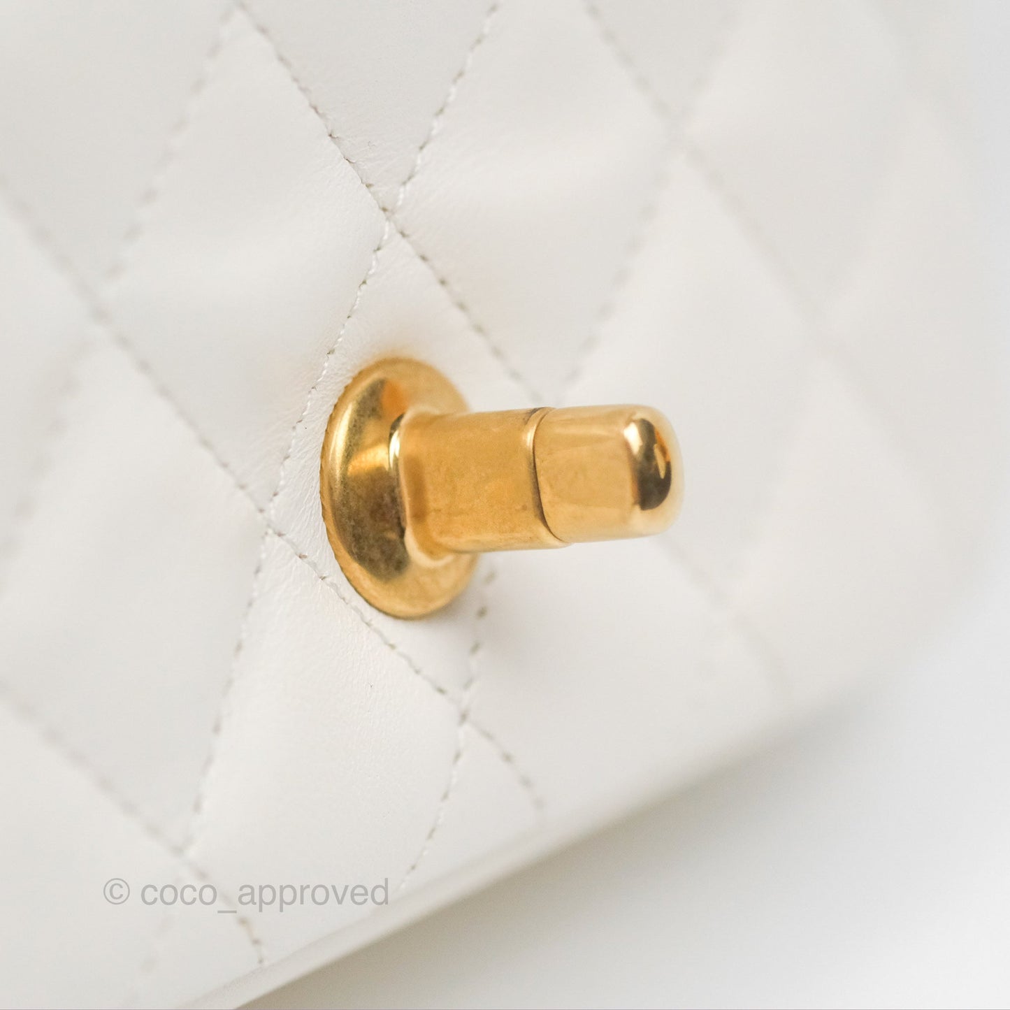 Chanel Pearl Chain Mini Flap Bag White Lambskin Aged Gold Hardware 24P