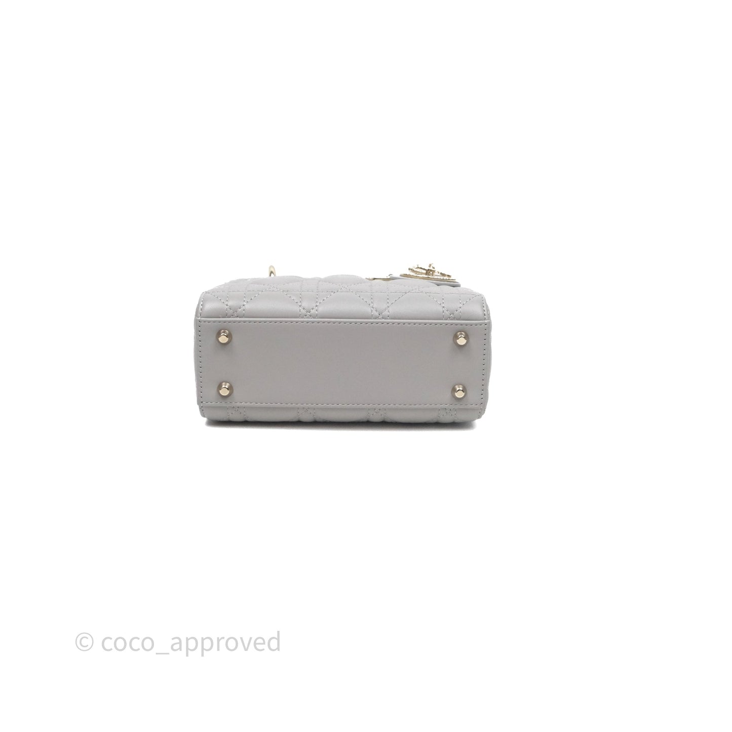 Christian Dior Mini Lady Dior Gray Lambskin Cannage Diamonds Gold Hardware