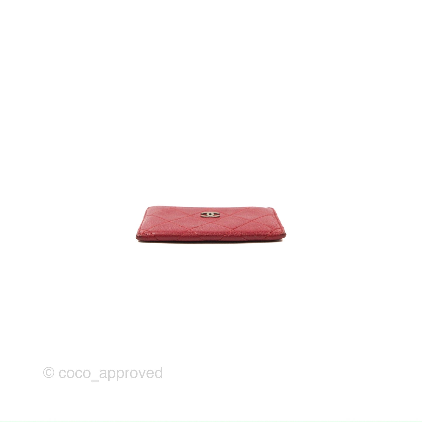 Chanel Classic Flat Card Holder Red Caviar Silver Hardware