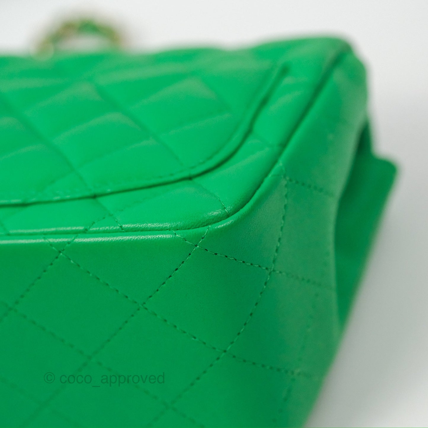 Chanel Quilted Mini Square Green Lambskin Gold Hardware