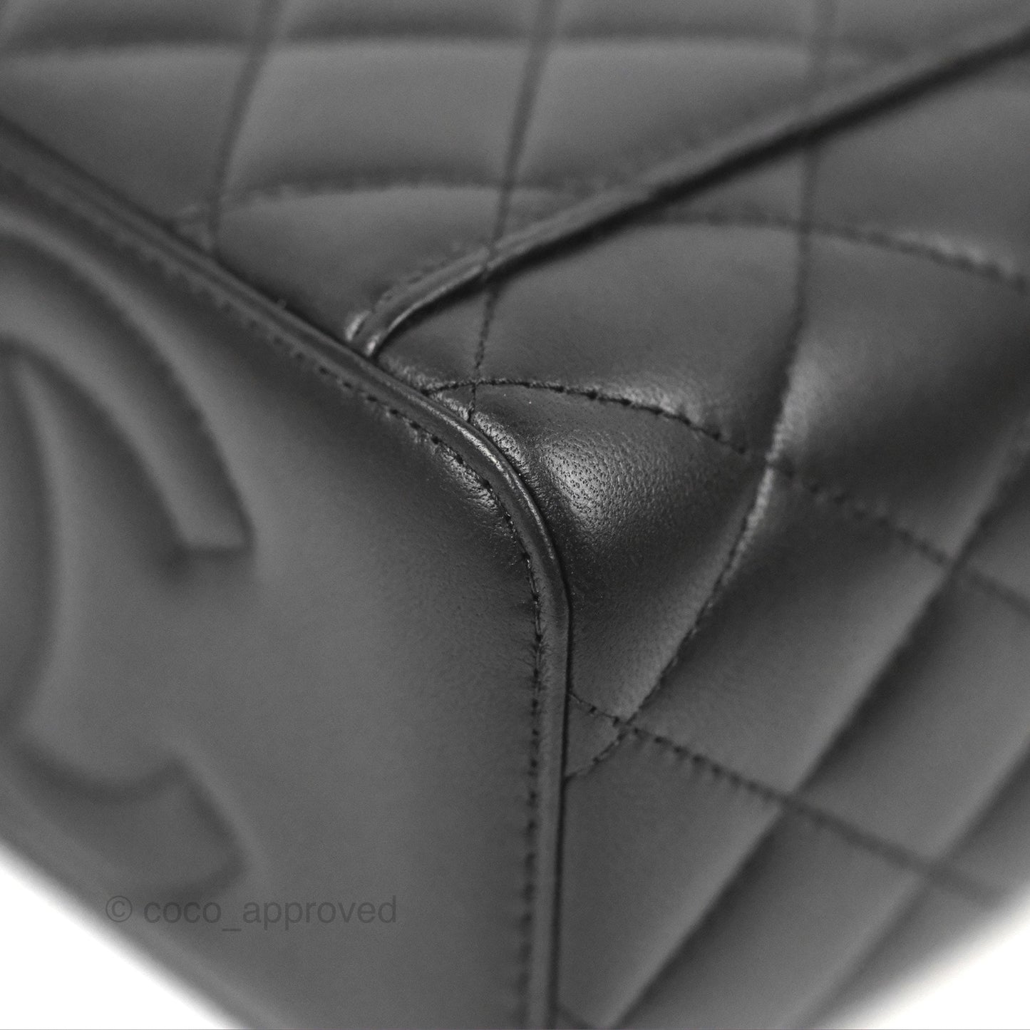 Chanel Quilted Vanity Rectangular with Camellia Adjustable Chain Black Lambskin 23S