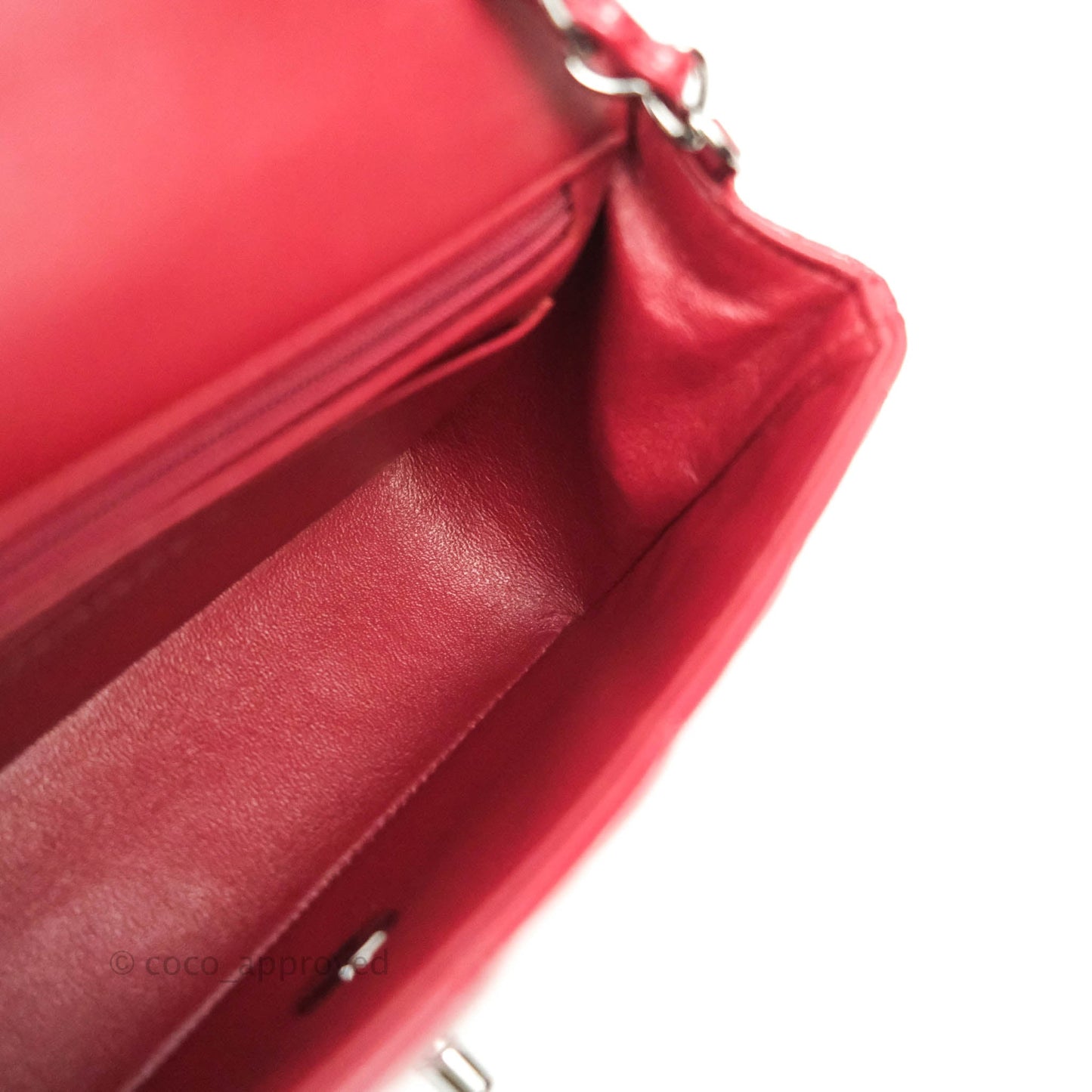 Chanel Quilted Mini Rectangular Flap Red Patent Gun Metal
