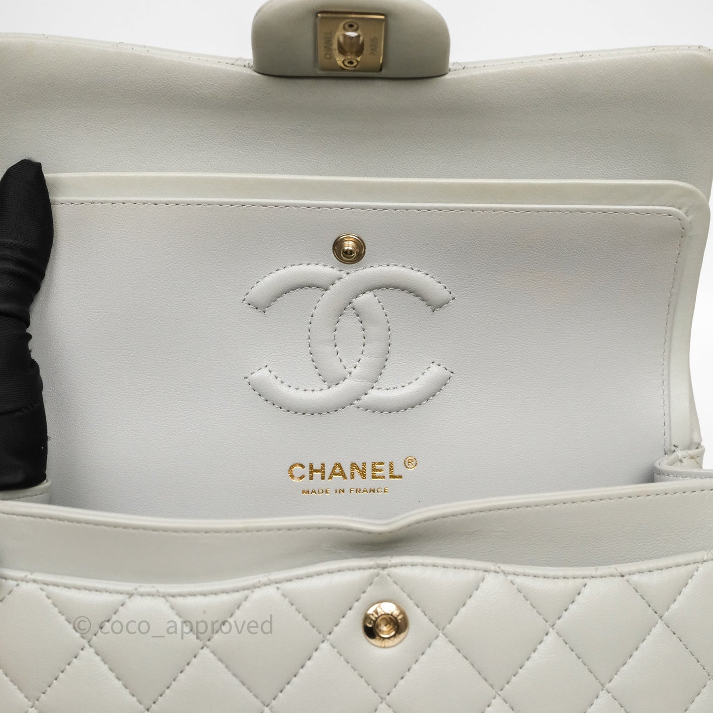 Chanel Small Classic Flap Quilted Grey Lambskin Gold Hardware