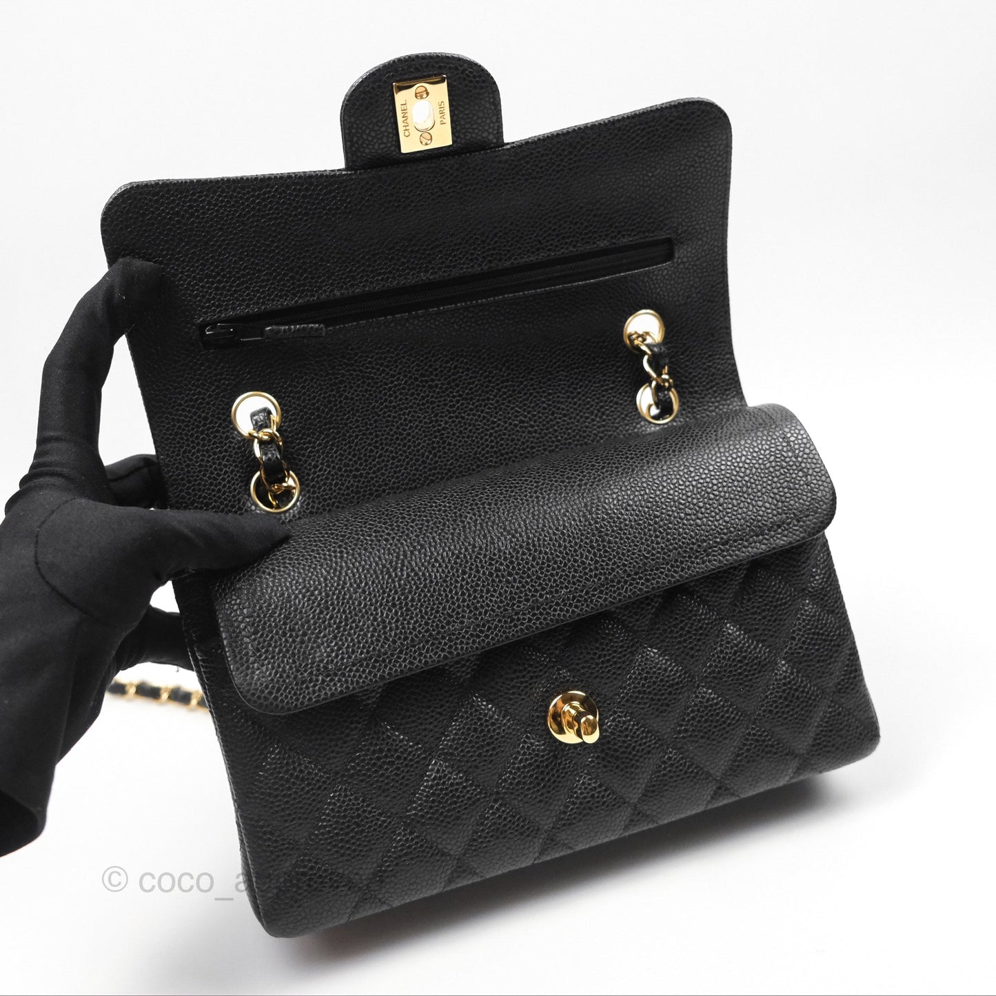 Chanel Small S/M Classic Flap Quilted Black Caviar Gold Hardware