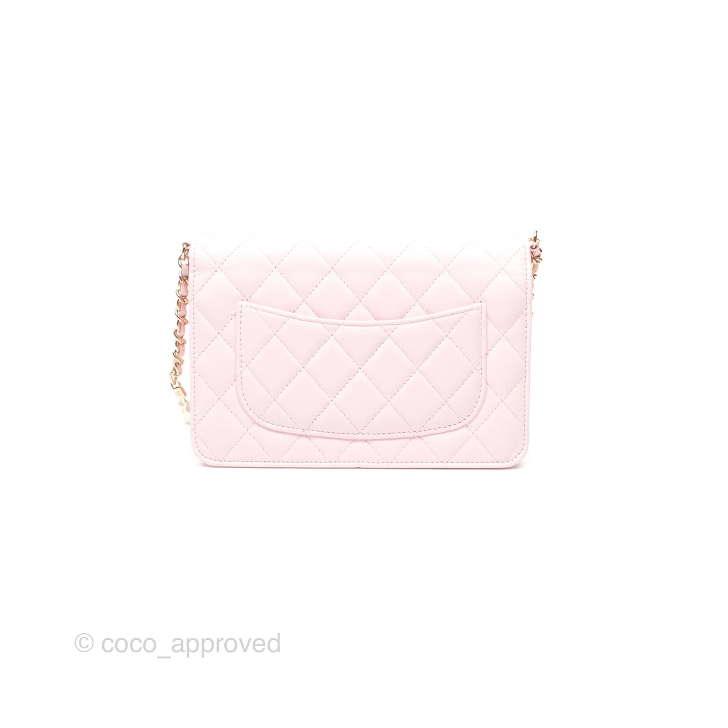 Chanel Wallet On Chain WOC Pearl Chain Iridescent Light Pink Lambskin Gold Hardware