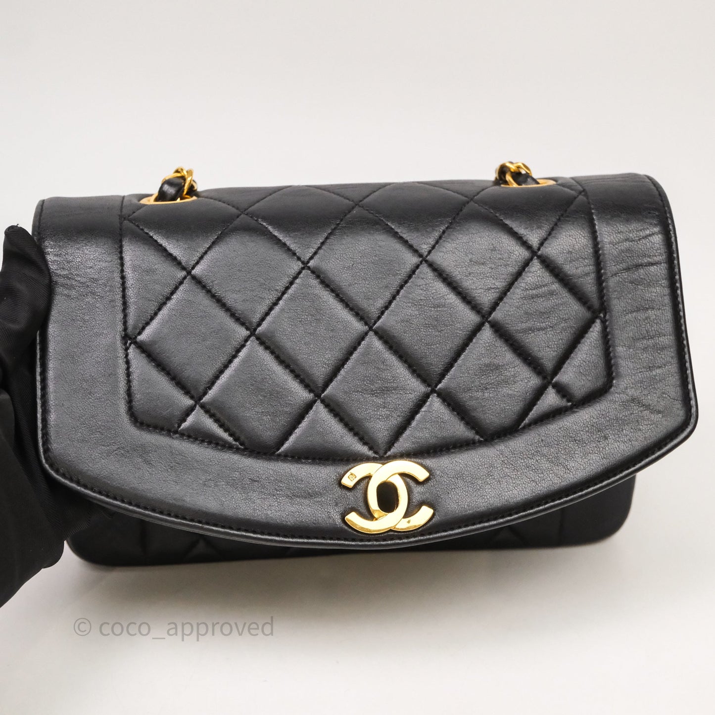 Chanel Vintage Small Classic Diana Flap Bag Black Lambskin 24K Gold Hardware