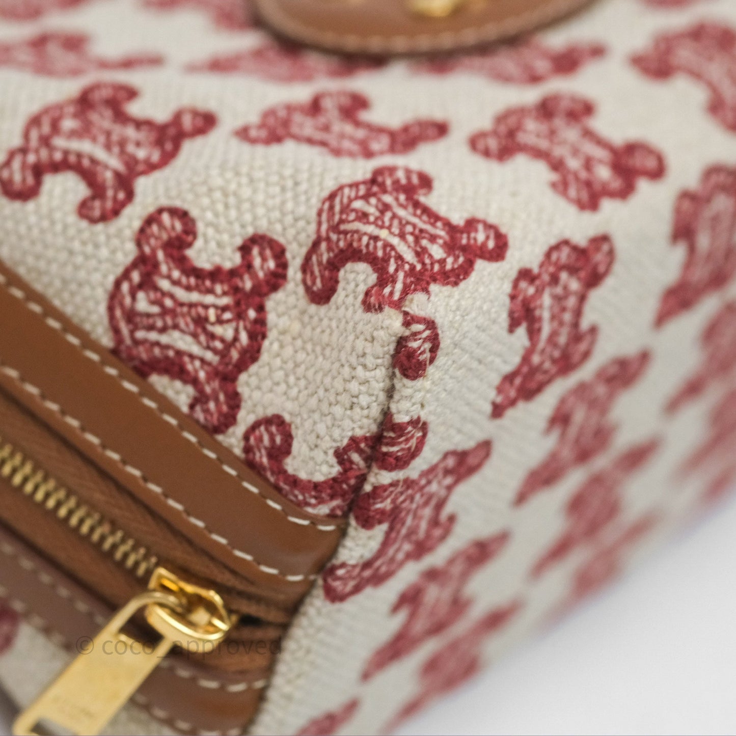 Celine Clutch With Chain in Triomphe Embroideries Red/ Ecru