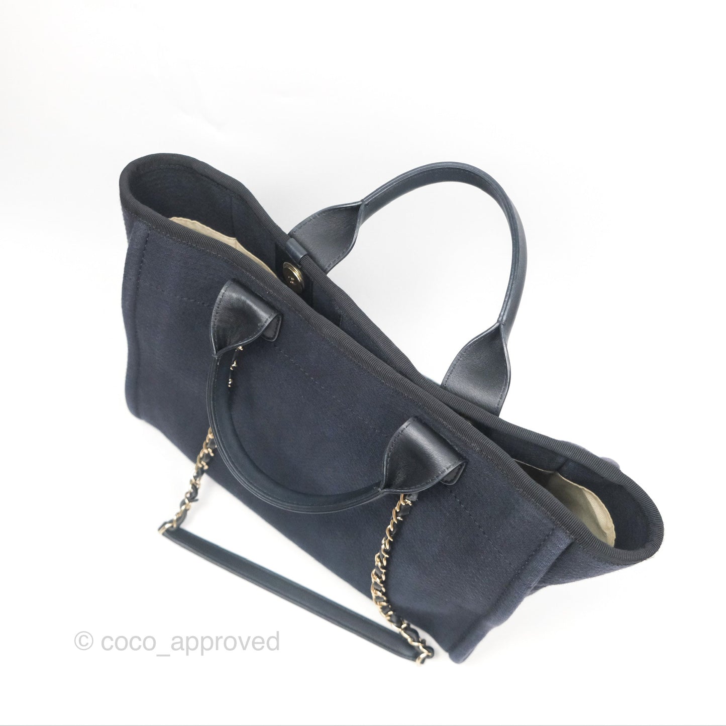 Chanel Medium Canvas Deauville Tote Navy Gold Hardware