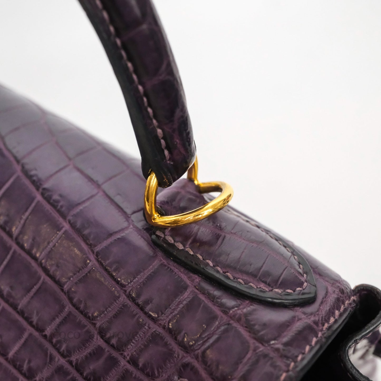 Hermès Kelly 28 Purple Crocodile Gold Hardware