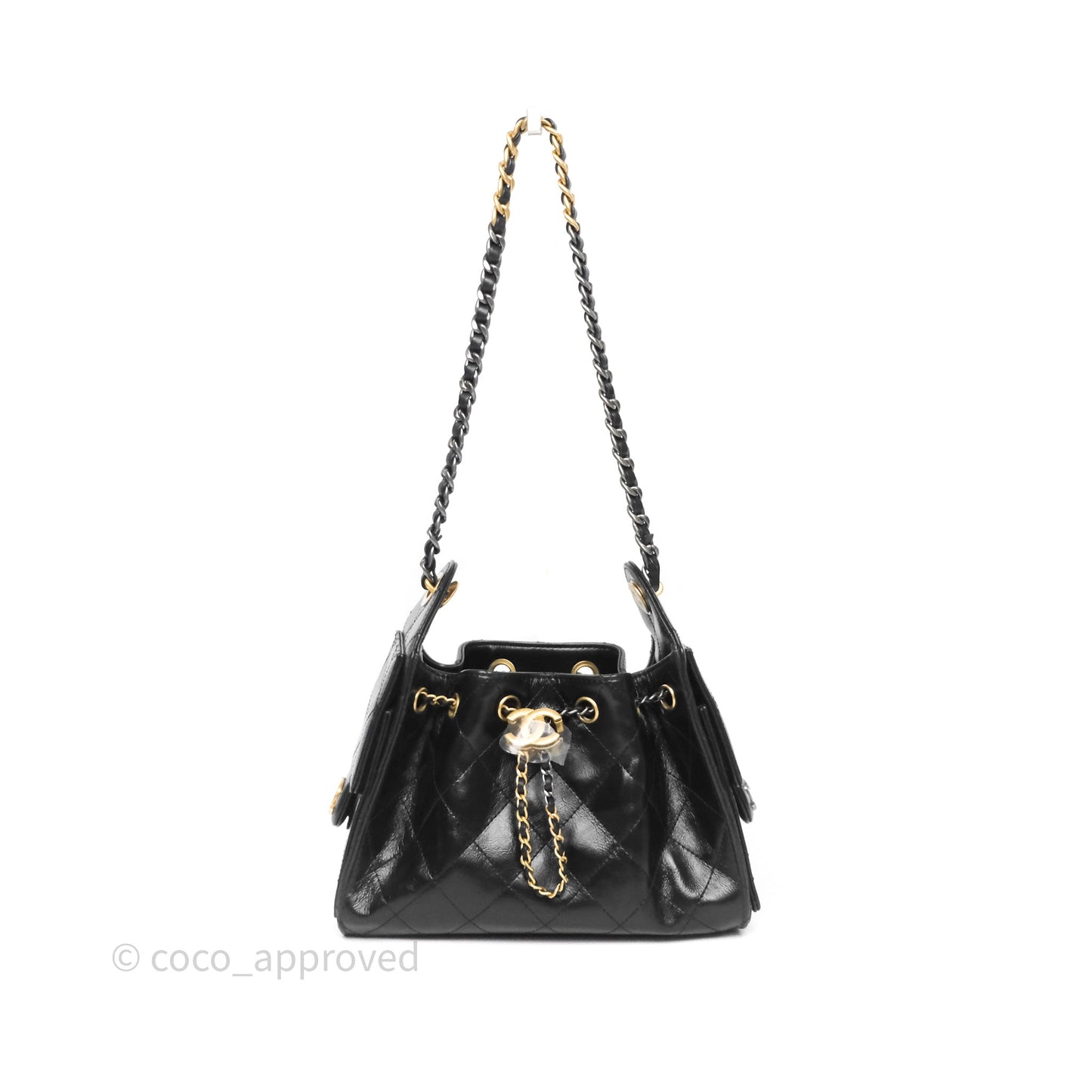 Chanel 25 Mini Black Shiny Crumpled Calfskin Mixed Hardware