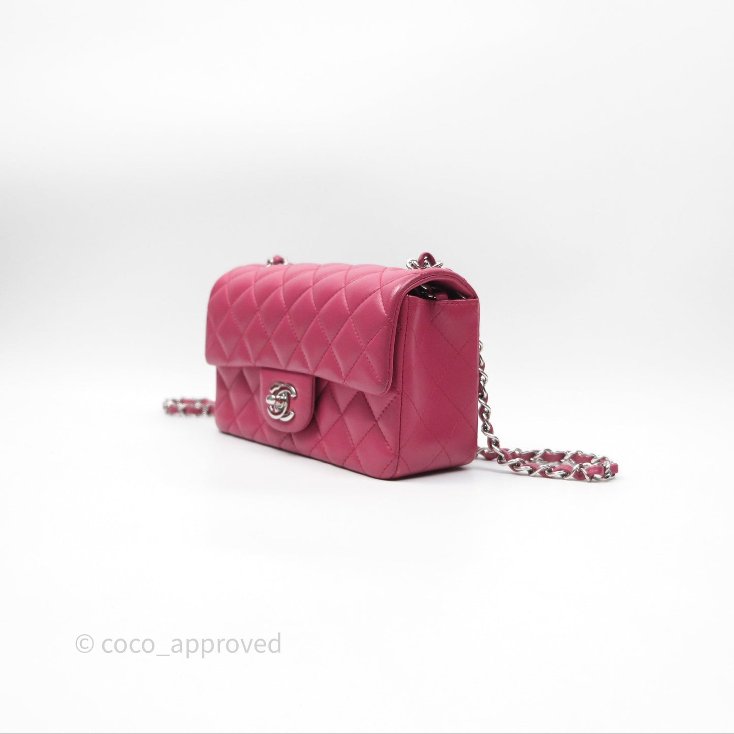 Chanel Quilted Mini Rectangular Flap Dark Pink Lambskin Silver Hardware