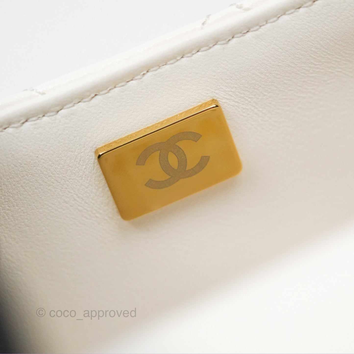 Chanel Pearl Chain Mini Flap Bag White Lambskin Aged Gold Hardware 24P
