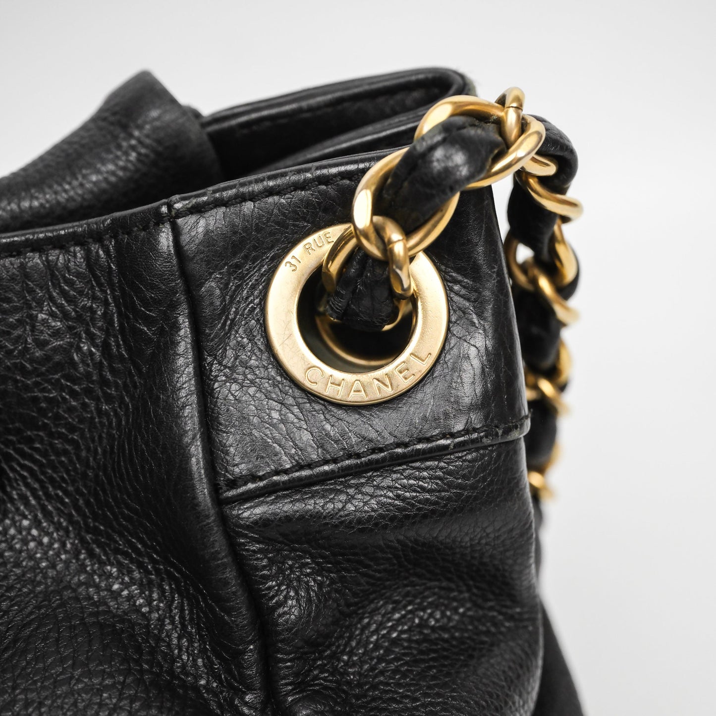 Chanel Mosaic Studs Accordion Flap Bag Black Calfskin Aged Gold Hardware