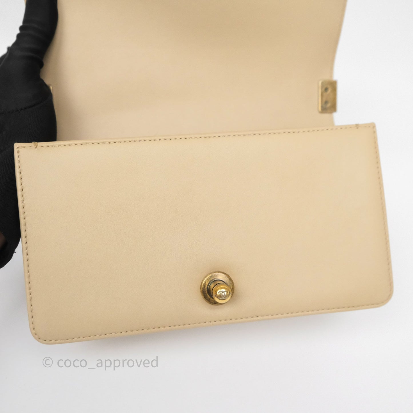 Chanel Small Boy Stingray Beige Antique Gold Hardware