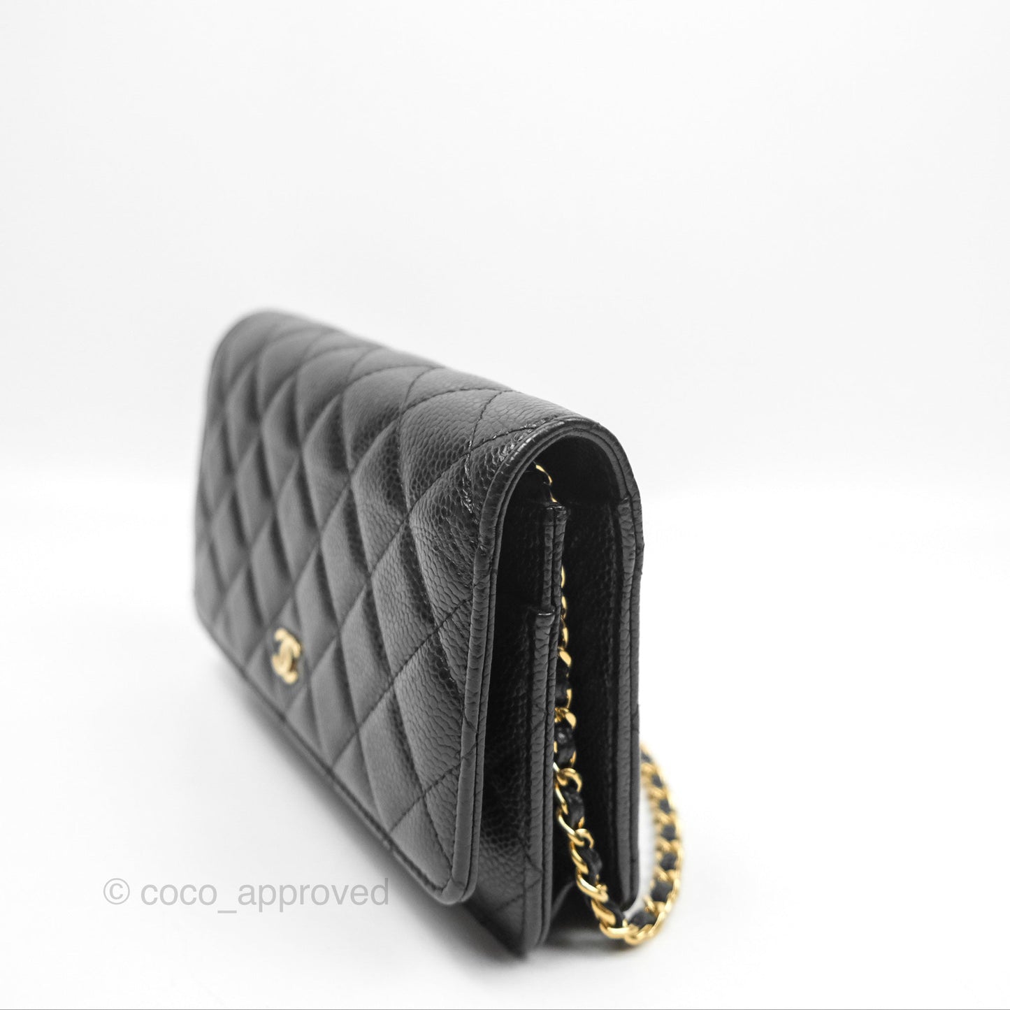 Chanel Classic Quilted Wallet On Chain WOC Black Caviar Gold Hardware