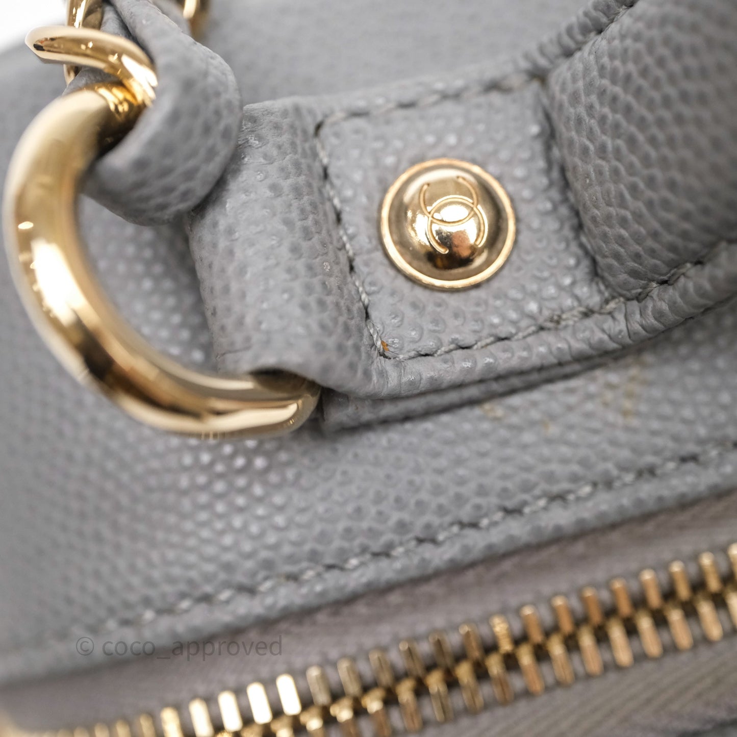 Chanel Medium CC Filigree Vanity Case Quilted Grey Caviar Gold Hardware