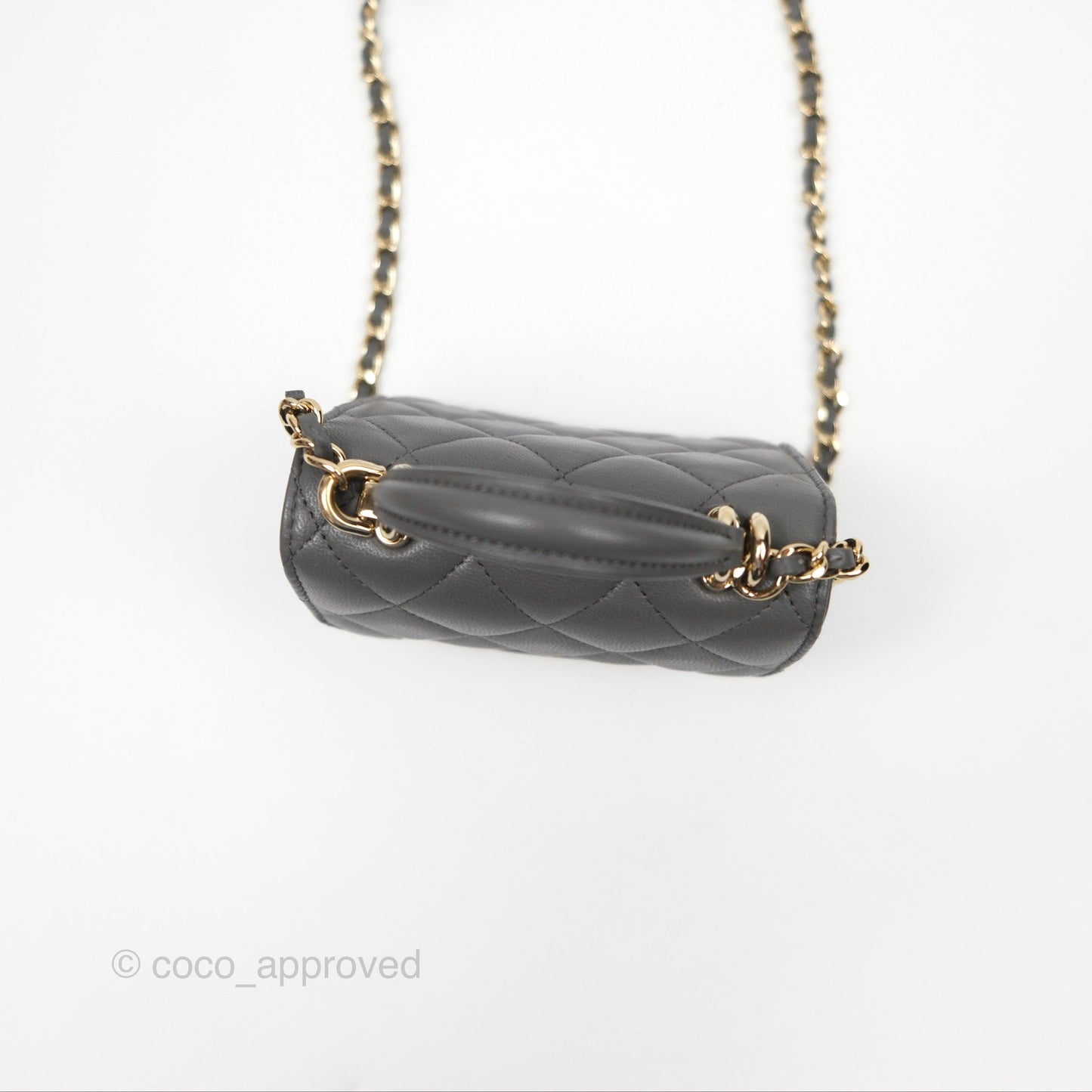 Chanel Mini Handle Clutch With Chain Grey Lambskin Gold Hardware