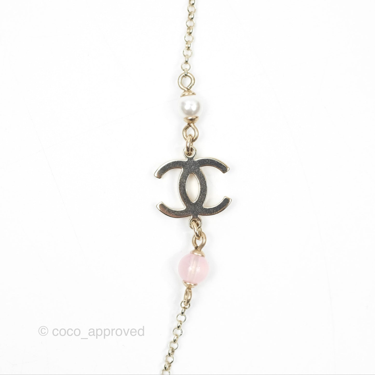 Chanel Heart Pearl CC Necklace Gold Tone 22V