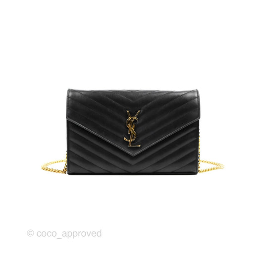 Saint Laurent Wallet on Chain WOC Black Grained Leather Gold Hardware