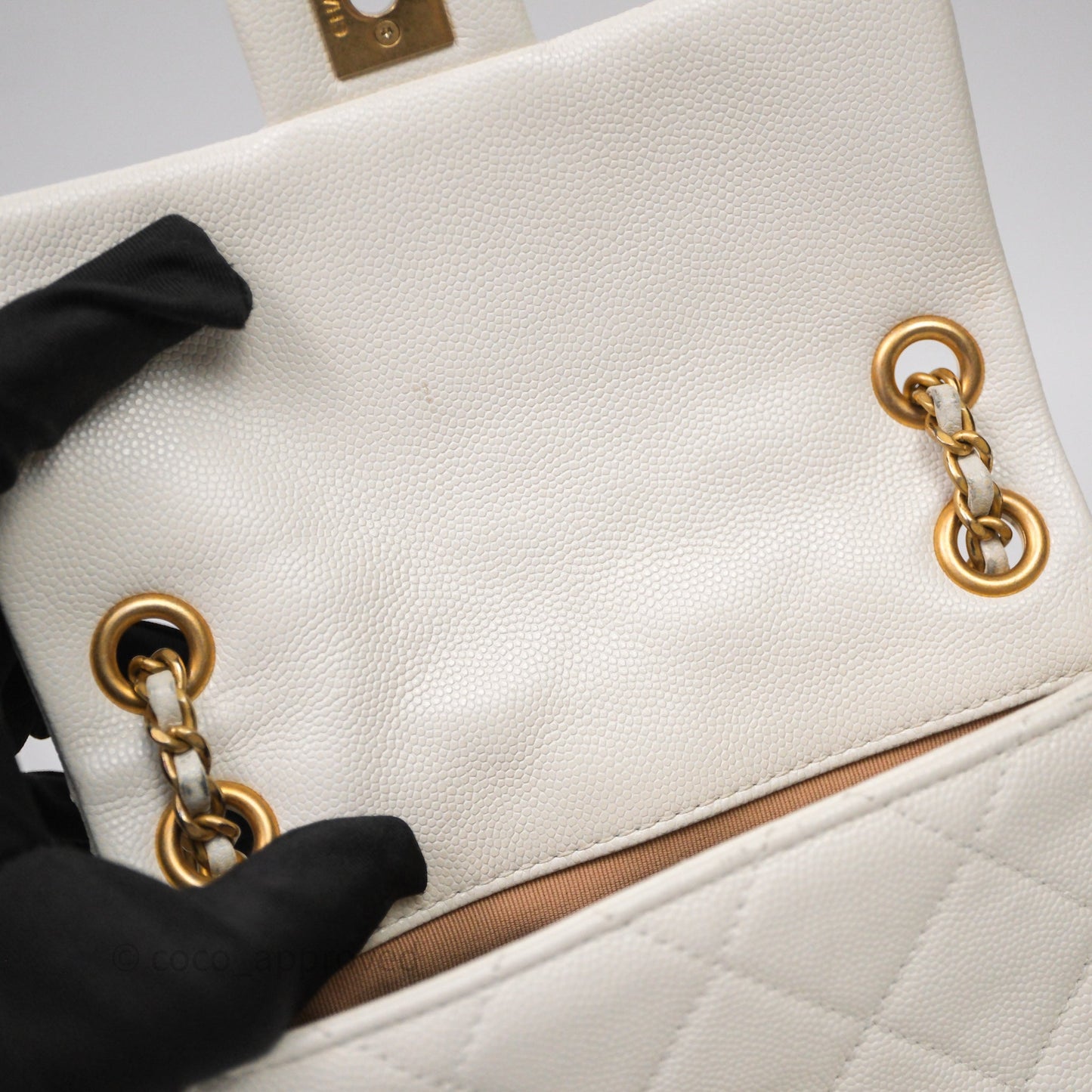 Chanel Mini Flap White Caviar Bag Double Chain Gold Hardware