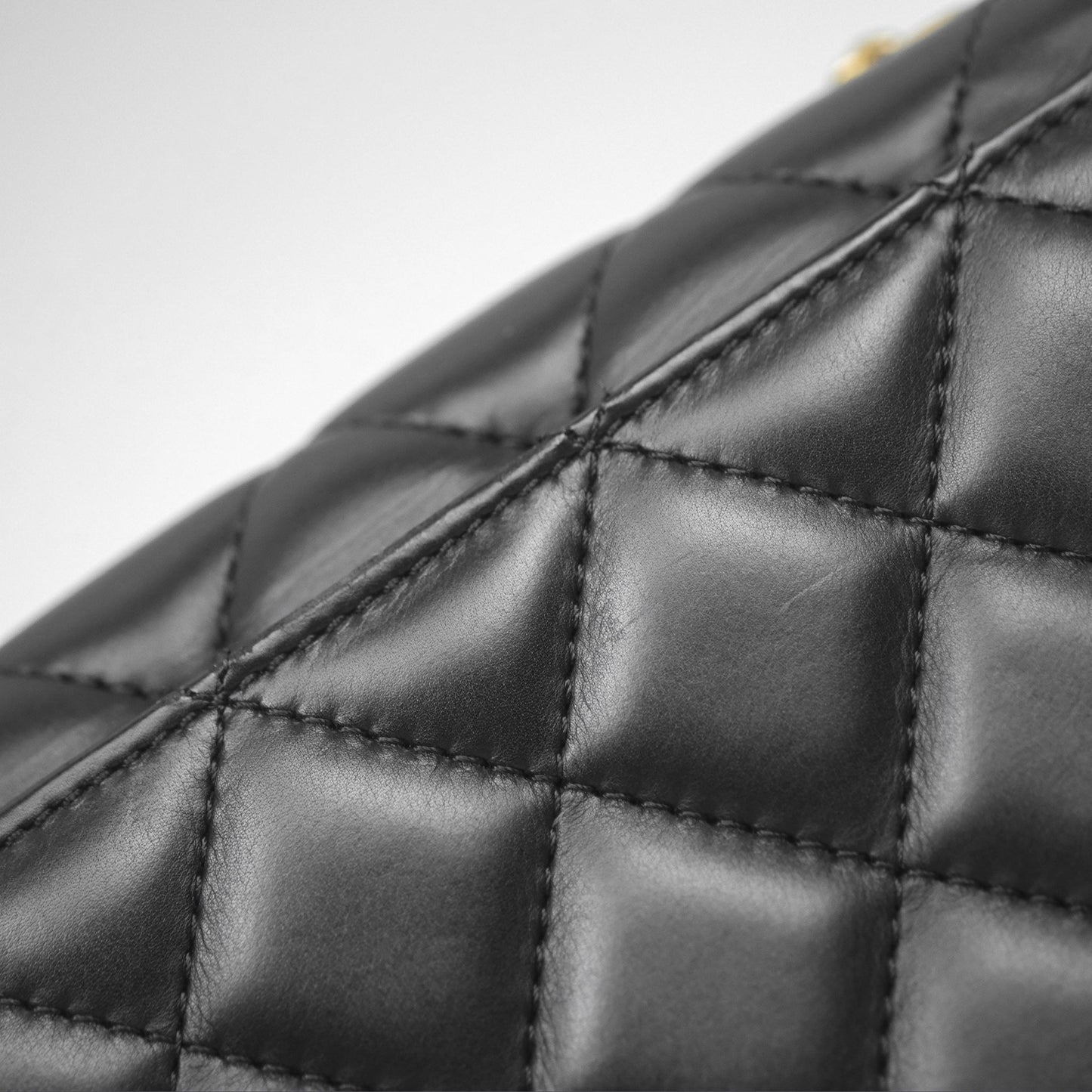 Chanel Quilted Side Chain Flap Bag Black Calfskin Aged Gold Hardware