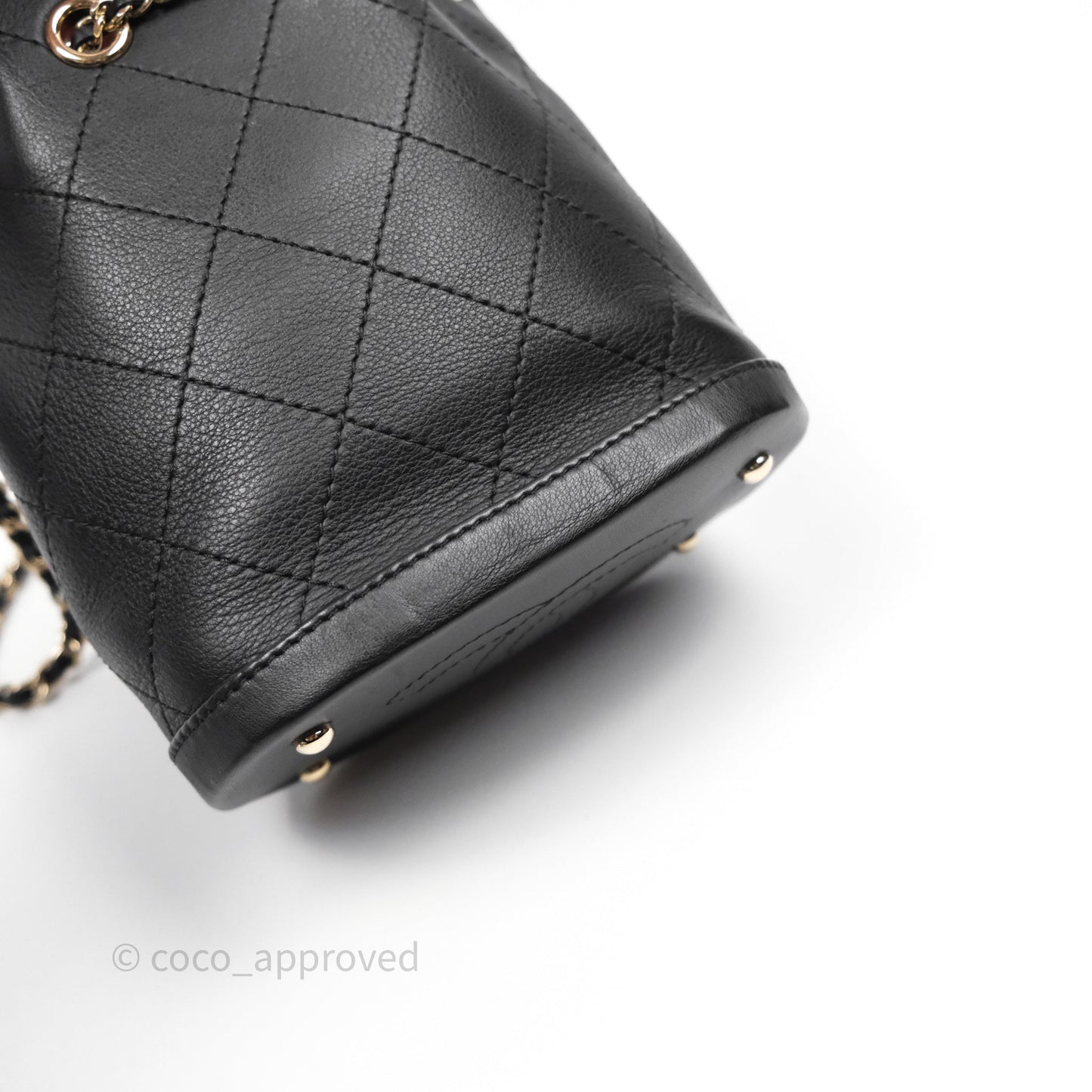 Chanel Quilted Drawstring Bucket Bag Black Calfskin Gold Hardware