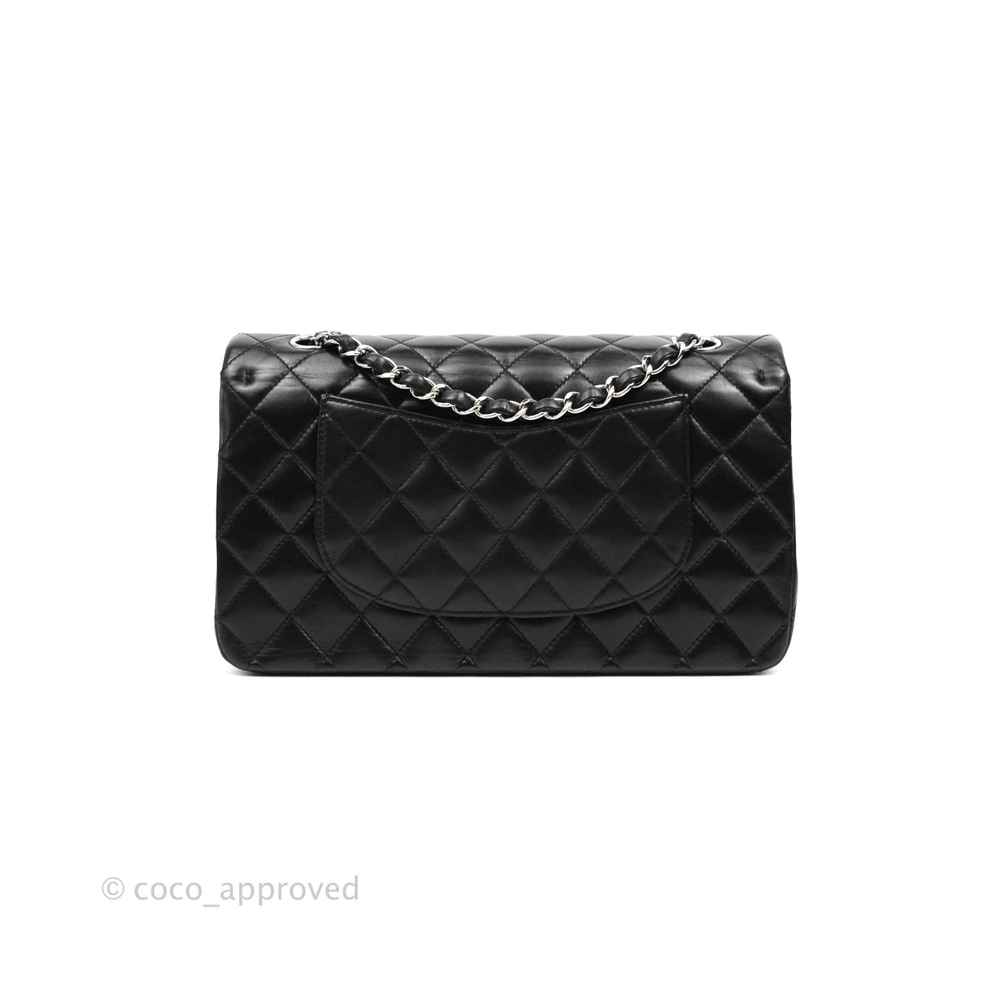Chanel Classic M/L Medium Double Flap Black Lambskin Silver Hardware