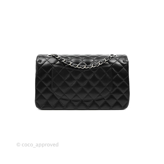 Chanel Classic M/L Medium Double Flap Black Lambskin Silver Hardware